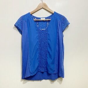 Anthropologie Size Small Blue Lace Crochet Knit Shortsleeve Cotton